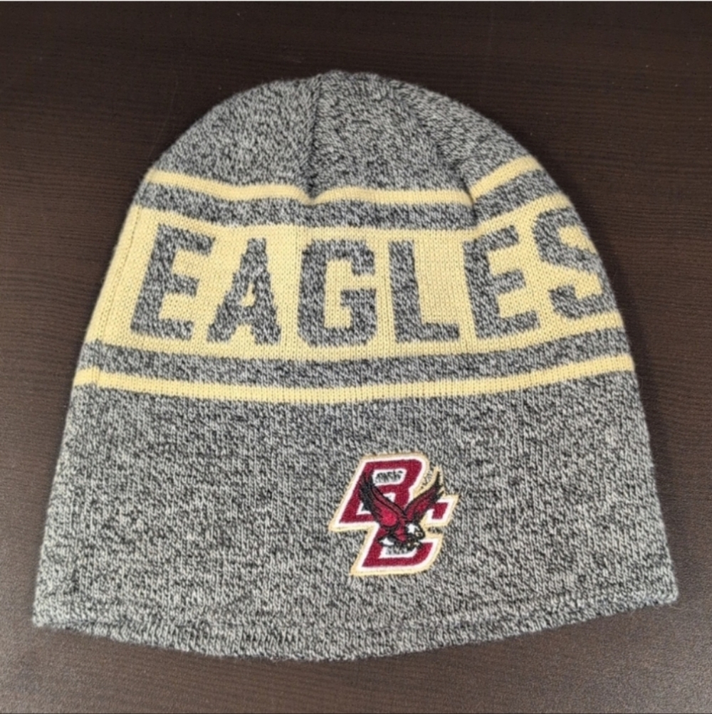 Boston College Eagles Knit Beanie Hat Gray Cream Embroidered Logo - Picture 6 of 7